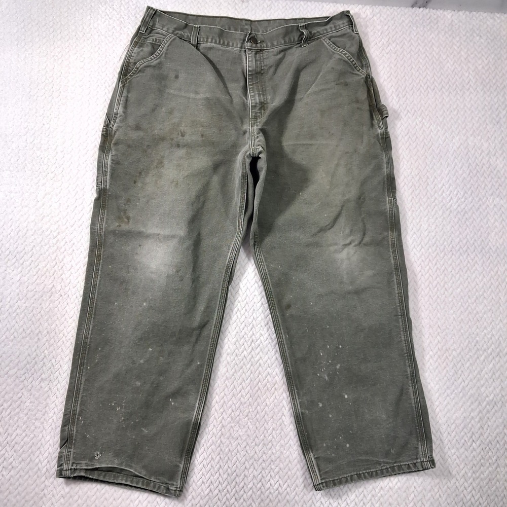 Carhartt Carpenter Pants Men (ACTUAL SIZE 36X27) Green Trashed Workwear.